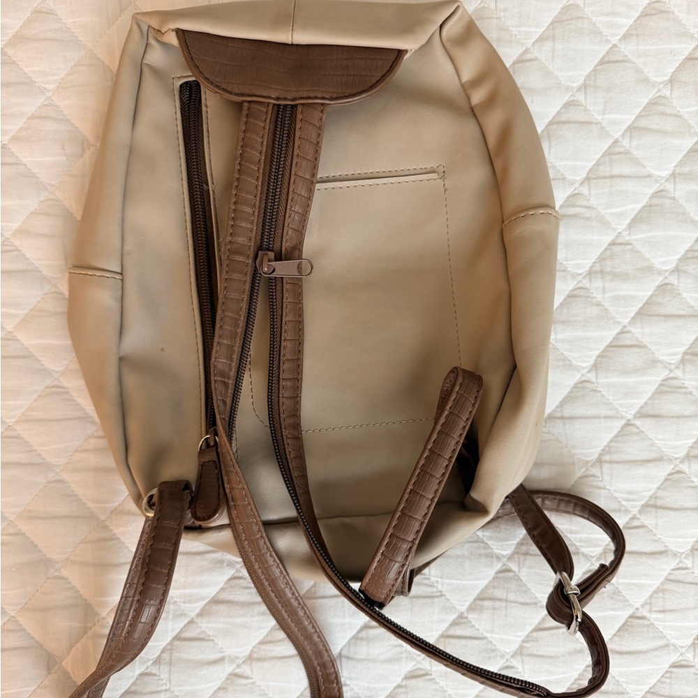 Tan and Brown Small Backpack Purse - Picture 5 of 5